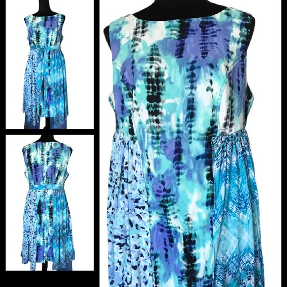 Upcycled Boho Sundress Size 14: Handmade Mixed Print Patchwork Midi - Picture 8 of 8